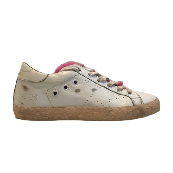 Golden Goose Shoes - Golden Goose Pink Mink Tounge Lace Up White Leather Designer Superstar Sneakers